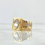 Anillo Sello Corona RX 12.15gr / T12 3/4 / Cuadro Texturizado Circones Blancos Dos Oros Amarillo Blanco 18K