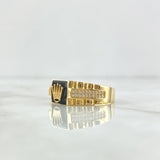 Anillo Sello Corona RX 4gr / T9 3/4 / Resina Negra Circones Blancos Oro Amarillo 18K