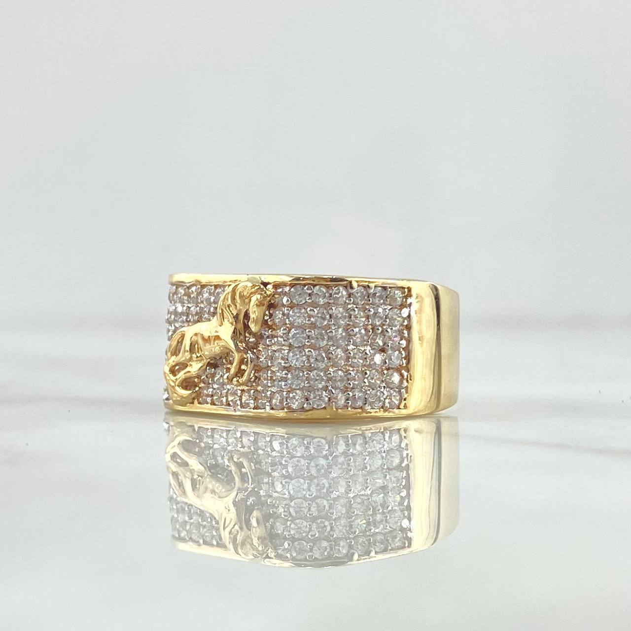 Anillo Caballo Basteado 8.8gr / T10 3/4 / Circones Blancos Oro Amarillo 18K