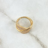 Anillo Ola Triple 6.15gr / T7 1/4 / Circones Blancos Oro Amarillo 18K