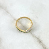 Anillo Olas Infinitas 3.1gr / T7 1/4 / Circones Blancos Y Verdes Oro Amarillo 18K