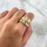 Anillo Cruz Cristo Estrellas 11.85gr / T10   / Circones Blancos - Resina Negra Oro Amarillo 18K