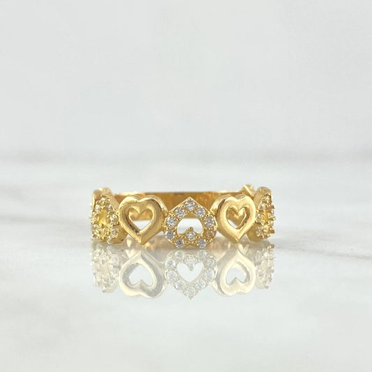 Anillo Corazones Intercalados 2.7gr / T6 / Circones Blancos Oro Amarillo 18K