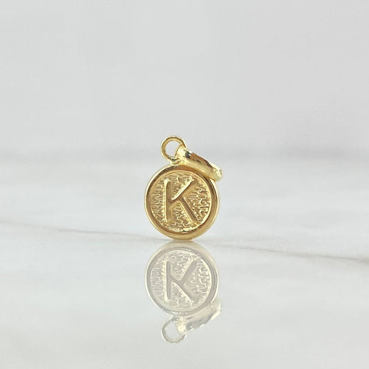 Dije Letra K 0.4gr / 1.5cm / Circulo Texturizado Rustico Oro Amarillo 18K