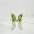 Anillo Mariposa Dividida 3.45gr / T7  / Esmeraldas 48pts - Diamantes Blancos 08pts Oro Amarillo 18K (Joya) *