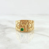 Anillo Sello Palmera Quimbaya 4.5gr / T9 / Circon Verde Oro Amarillo 18K