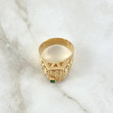 Anillo Sello Palmera Quimbaya 4.5gr / T9 / Circon Verde Oro Amarillo 18K