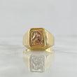 Anillo Sello Herradura Caballo 3.4gr / T8 3/4 / Rectangulo Texturizado Dos Oros Amarillo Blanco 18K