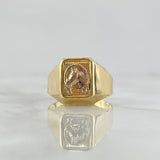 Anillo Sello Herradura Caballo 3.4gr / T8 3/4 / Rectangulo Texturizado Dos Oros Amarillo Blanco 18K