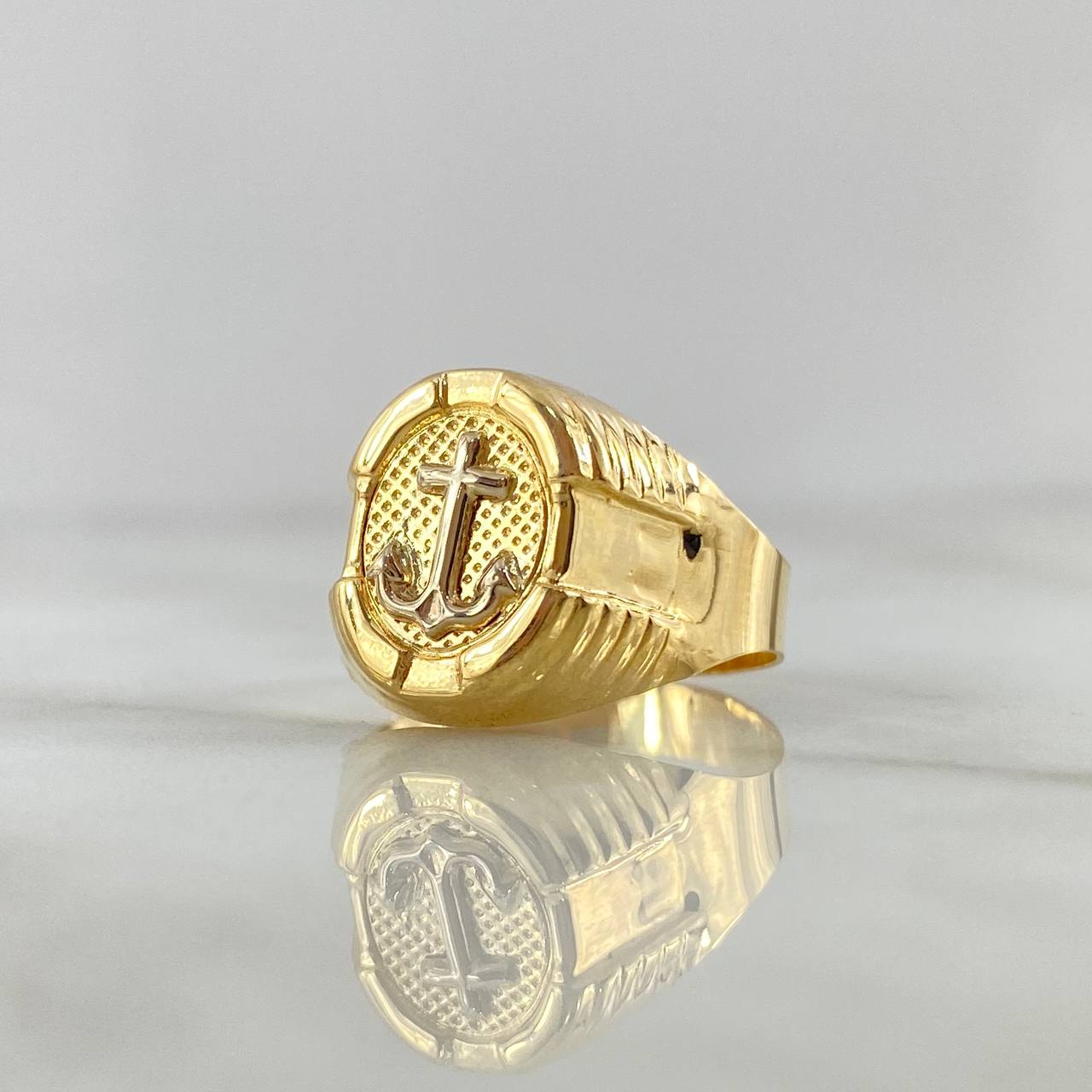 Anillo Sello Ancla 3.6gr / T9 1/4 / Ovalo Texturizado Dos Oros Amarillo Blanco 18K