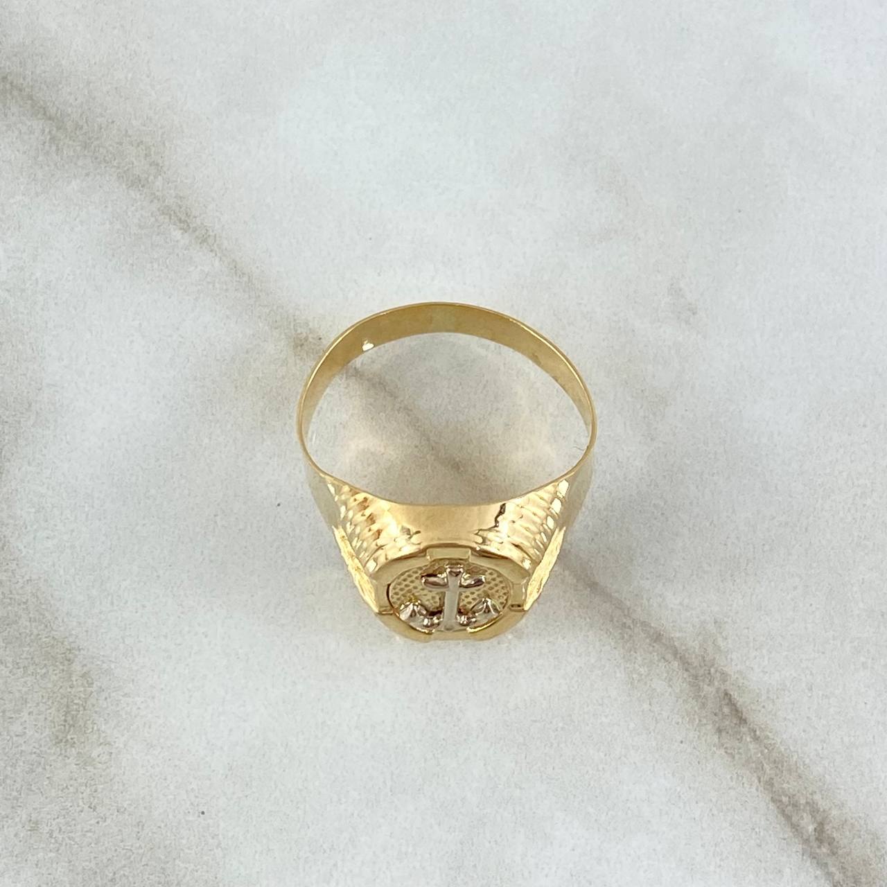 Anillo Sello Ancla 3.6gr / T9 1/4 / Ovalo Texturizado Dos Oros Amarillo Blanco 18K