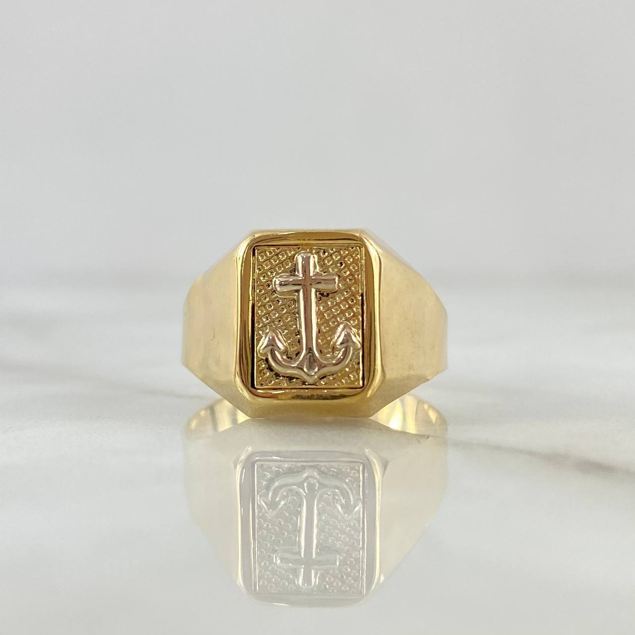 Anillo Sello Ancla 3.5gr / T10 / Cuadro Texturizado Dos Oros Amarillo Blanco 18K