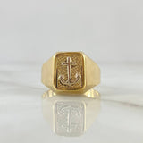 Anillo Sello Ancla 3.5gr / T9 1/2 / Cuadro Texturizado Dos Oros Amarillo Blanco 18K