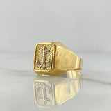 Anillo Sello Ancla 3.5gr / T9 1/2 / Cuadro Texturizado Dos Oros Amarillo Blanco 18K