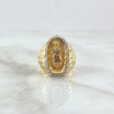 Anillo Virgen Guadalupe Silueta 11.1gr / T8 1/2 / Circones Blancos Verdes Y Fucsias Dos Oros Amarillo Blanco 18K