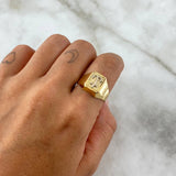 Anillo Sello Ancla 3.5gr / T10 / Cuadro Texturizado Dos Oros Amarillo Blanco 18K