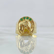 Anillo Sello Herradura Caballo 3.3gr / T8 1/2 / Circones Verdes Oro Amarillo 18K