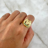 Anillo Sello Herradura Caballo 3.3gr / T8 1/2 / Circones Verdes Oro Amarillo 18K