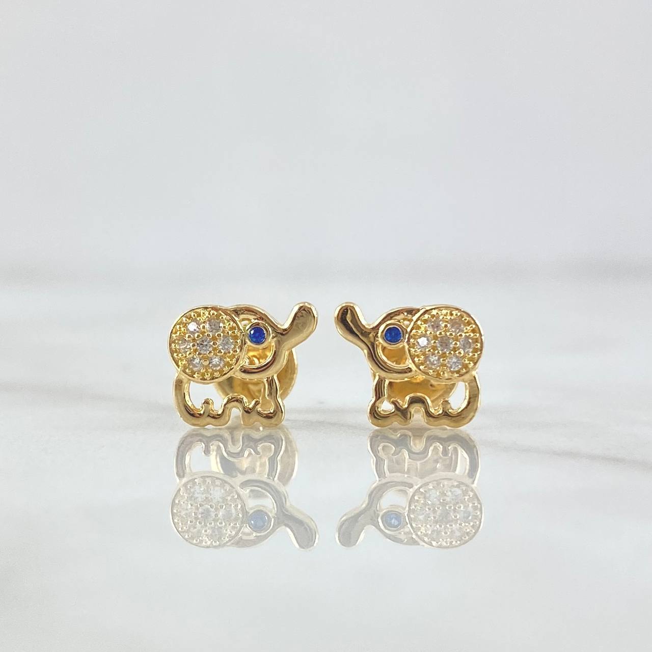 Topos Elefante 1.1gr / 7mm Circones Blancos - Ojos Azules Oro Amarillo 18K