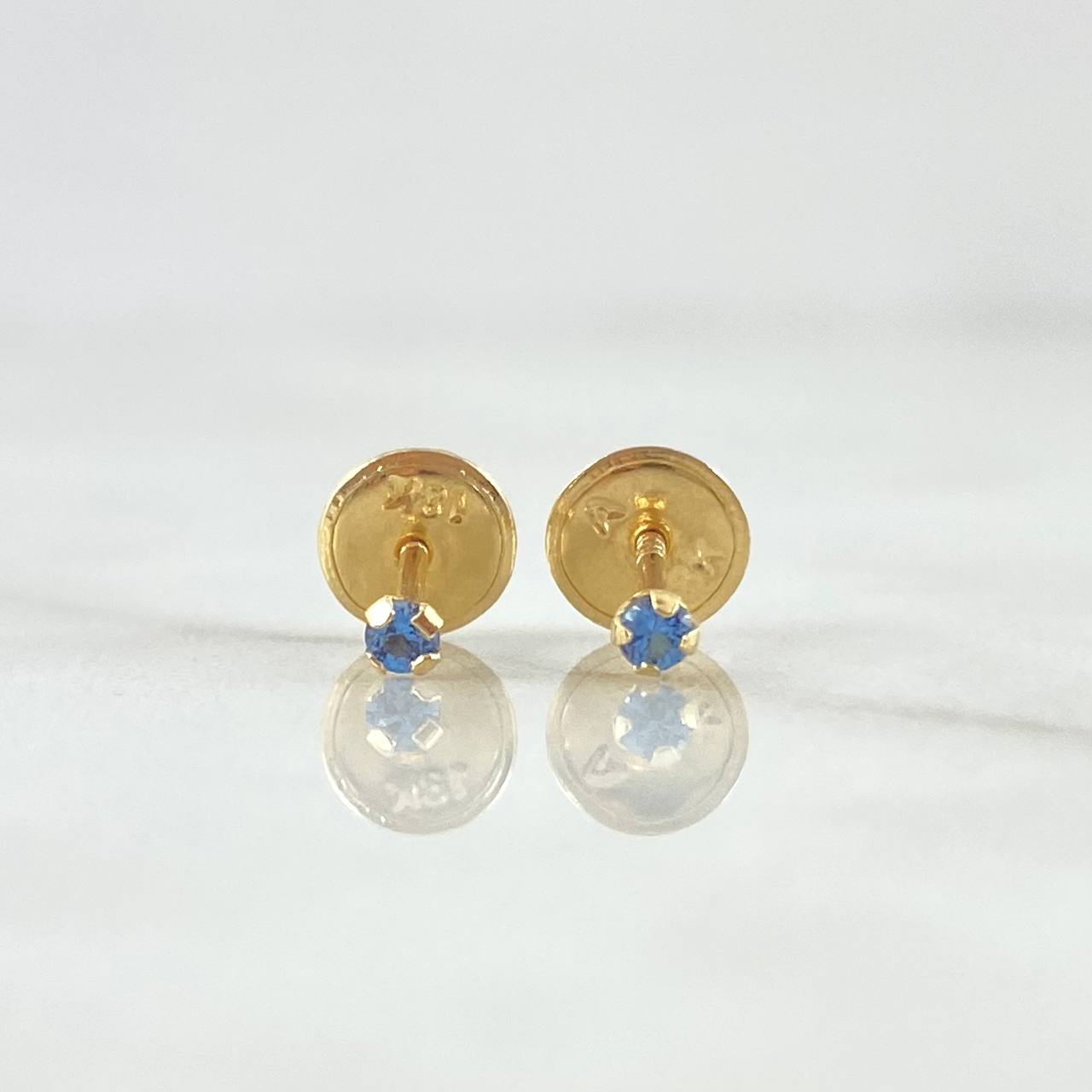 Topos Cuatro Garras 0.4gr / 2mm Circon Celeste Oro Amarillo 18K