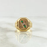 Anillo Sello Trinity 4.3gr / T11 1/4 / Circones Blancos Verdes Oro Amarillo 18K