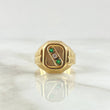 Anillo Sello Trinity 4.2gr / T11 / Circones Blancos Verdes Oro Amarillo 18K