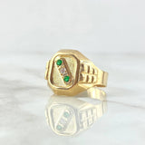 Anillo Sello Trinity 4.4gr / T9 3/4 / Circones Blancos Verdes Oro Amarillo 18K