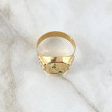 Anillo Sello Trinity 4.3gr / T13 1/4 / Circones Blancos Verdes Oro Amarillo 18K