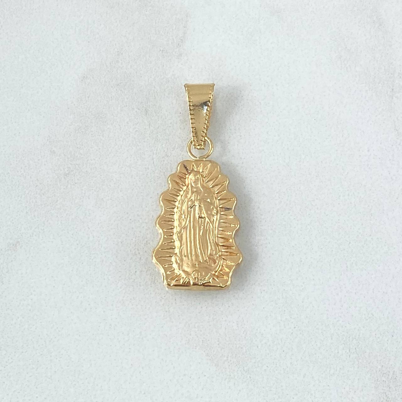 Dije Virgen Guadalupe Mate Silueta 1.3gr / 3cm / Cargador Bordeado Oro Amarillo 18K