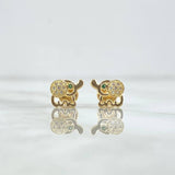 Topos Elefante 1.1gr / 7mm Circones Blancos - Ojos Verdes Oro Amarillo 18K