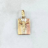 Dije Placa Resctangular Cruz Cristo 0.9gr / 2cm / Texturizada Tres Oros 18K ©