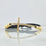 Pulsera Negra Herraje Cruz Circones Negros 4.1gr / 5mm Bolas Diamantadas 12 Und Oro Amarillo 18K ©