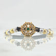 Pulsera Negra Herraje Timon 7.7gr / 6mm Bolas Diamantadas 18 Und Dos Oros Amarillo Blanco 18K *