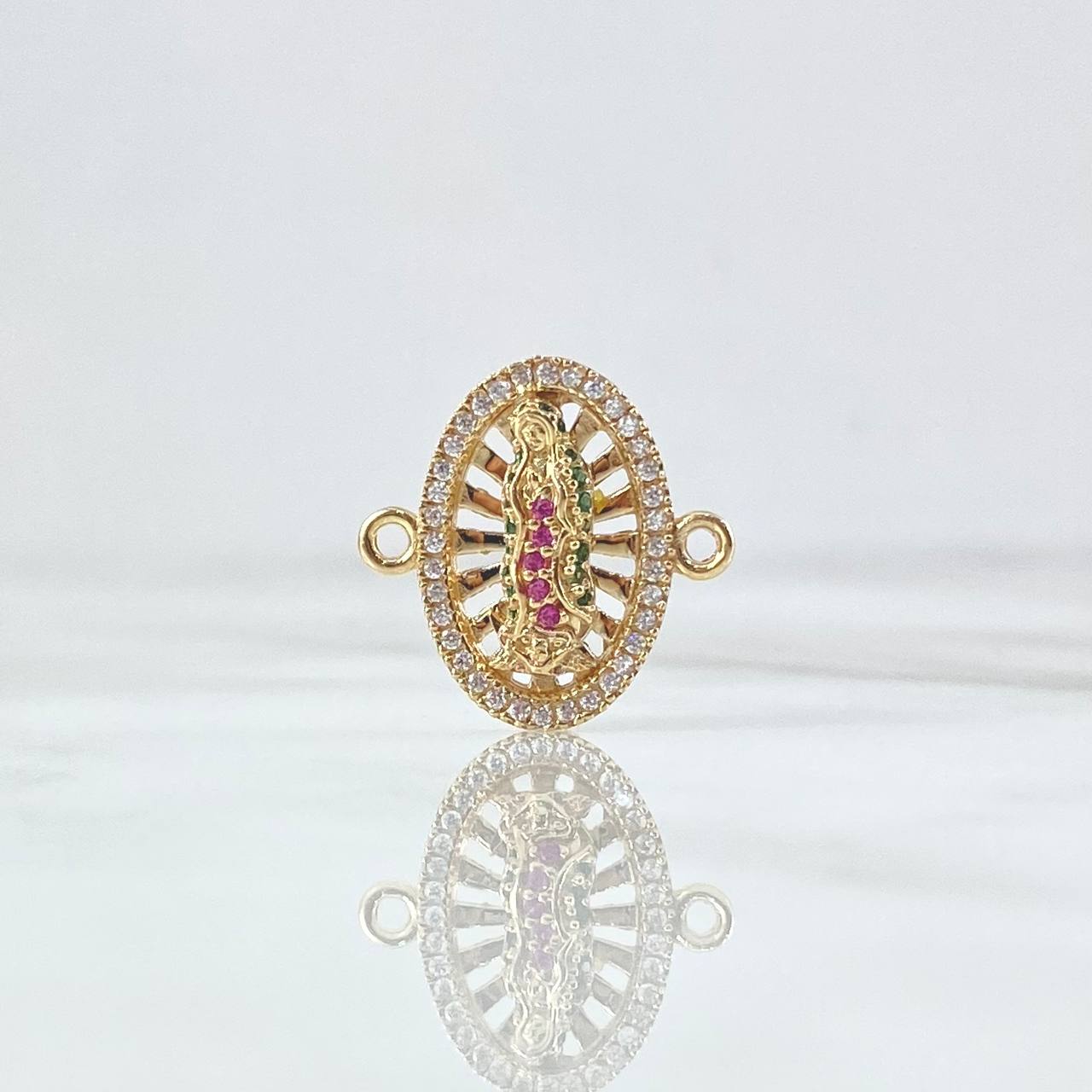 Herraje Virgen Guadalupe 2.35gr / 1.8cm / Ovalo - Circones Blancos - Verdes - Fucsias Oro Amarillo 18K