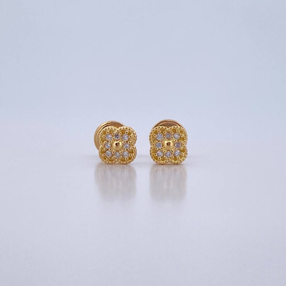 Topos Trebol 0.85gr / Circones Blancos Oro Amarillo 18K $