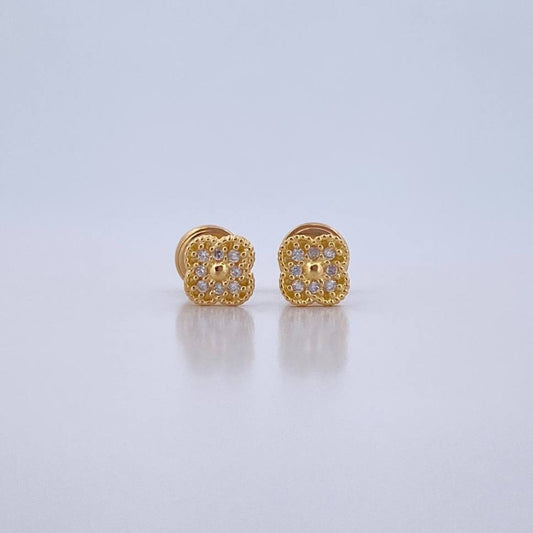 Topos Trebol 0.85gr / Circones Blancos Oro Amarillo 18K $