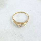 Anillo Solitario Liso Curvo 1.6gr / T7 3/4 / Central Circon Blanco Oro Amarillo 18K ©