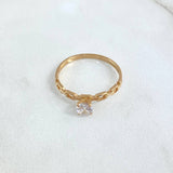 Anillo Solitario Cadena 1.55gr / T7 1/4 / Central Circon Blanco Oro Amarillo 18K ©