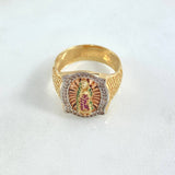 Anillo Virgen Guadalupe 10gr / T10 3/4 / Avemaria Circones Verdes Fuscias Blancos Oro Amarillo 18K ©