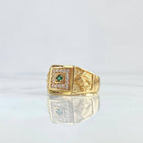 Anillo Cuadro Caballo 9.8gr / T10 1/4 / Circones Blancos Verde Oro Amarillo 18K ©