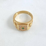 Anillo Cuadro Caballo 9.8gr / T10 1/4 / Circones Blancos Verde Oro Amarillo 18K ©