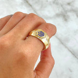 Anillo Panal Hexagonal 6gr / T11 / Circones Blancos Azules Oro Amarillo 18K ©