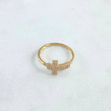 Anillo Cruz Doble Fila 1.3gr / T4 3/4 / Circones Blancos Oro Amarillo 18K