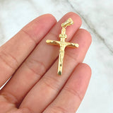 Dije Cruz Cristo Puntas Planas 1.4gr / 3.7cm / Cargador Liso Oro Amarillo 18K