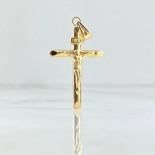 Dije Cruz Cristo Baston 1.4gr / 3.9cm / Puntas Planas Oro Amarillo 18K ©