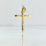 Dije Cruz Cristo Puntas Planas 1.4gr / 3.7cm / Cargador Liso Oro Amarillo 18K