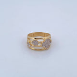 Anillo Lineas Treboles 4.25gr / T6 1/2 / Circones Blancos Oro Amarillo 18K &