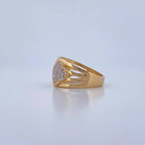 Anillo Lineas Treboles 4.25gr / T6 1/2 / Circones Blancos Oro Amarillo 18K &