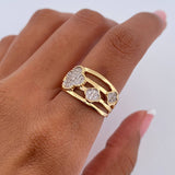 Anillo Lineas Treboles 4.25gr / T6 1/2 / Circones Blancos Oro Amarillo 18K &