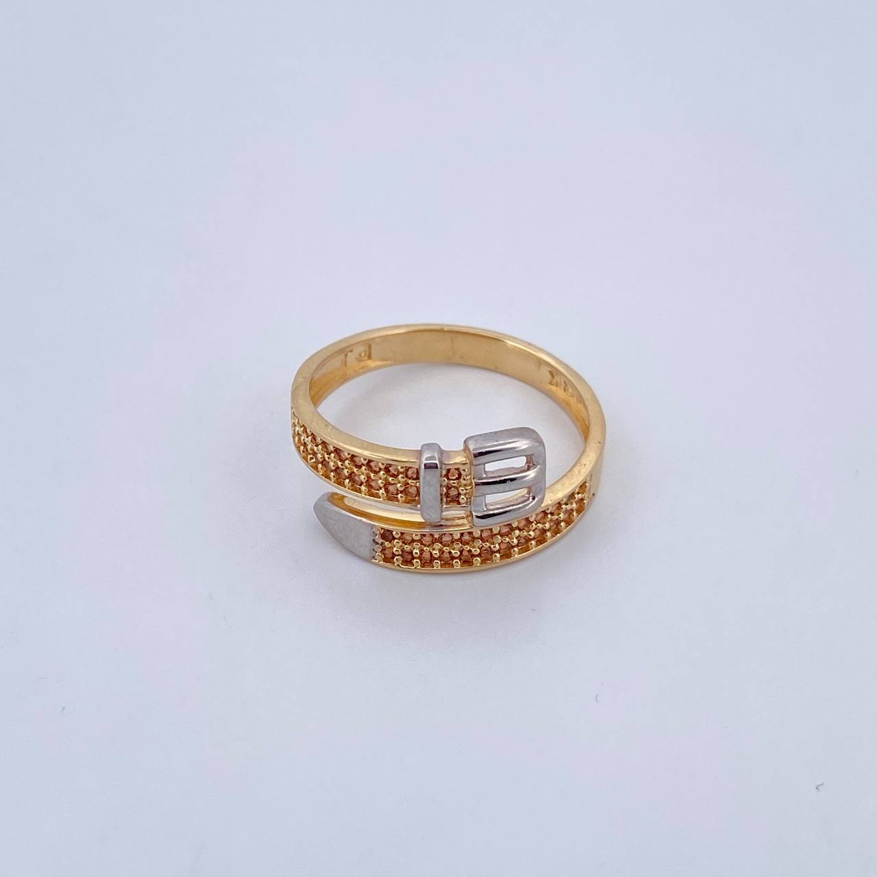 Anillo Cinturon 3.2gr / T7 1/4 / Circones Cafes Dos Oros Amarillo Blanco 18K &